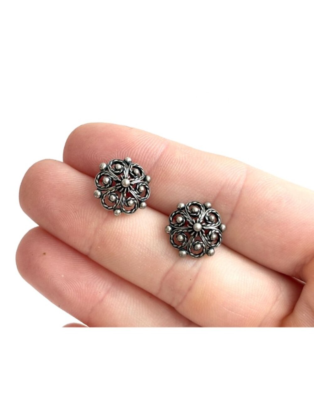 Telemark by Sylvsmidja 830 Oxidized Vintage Silver Stud Post Back Earrings - Picture 6 of 10